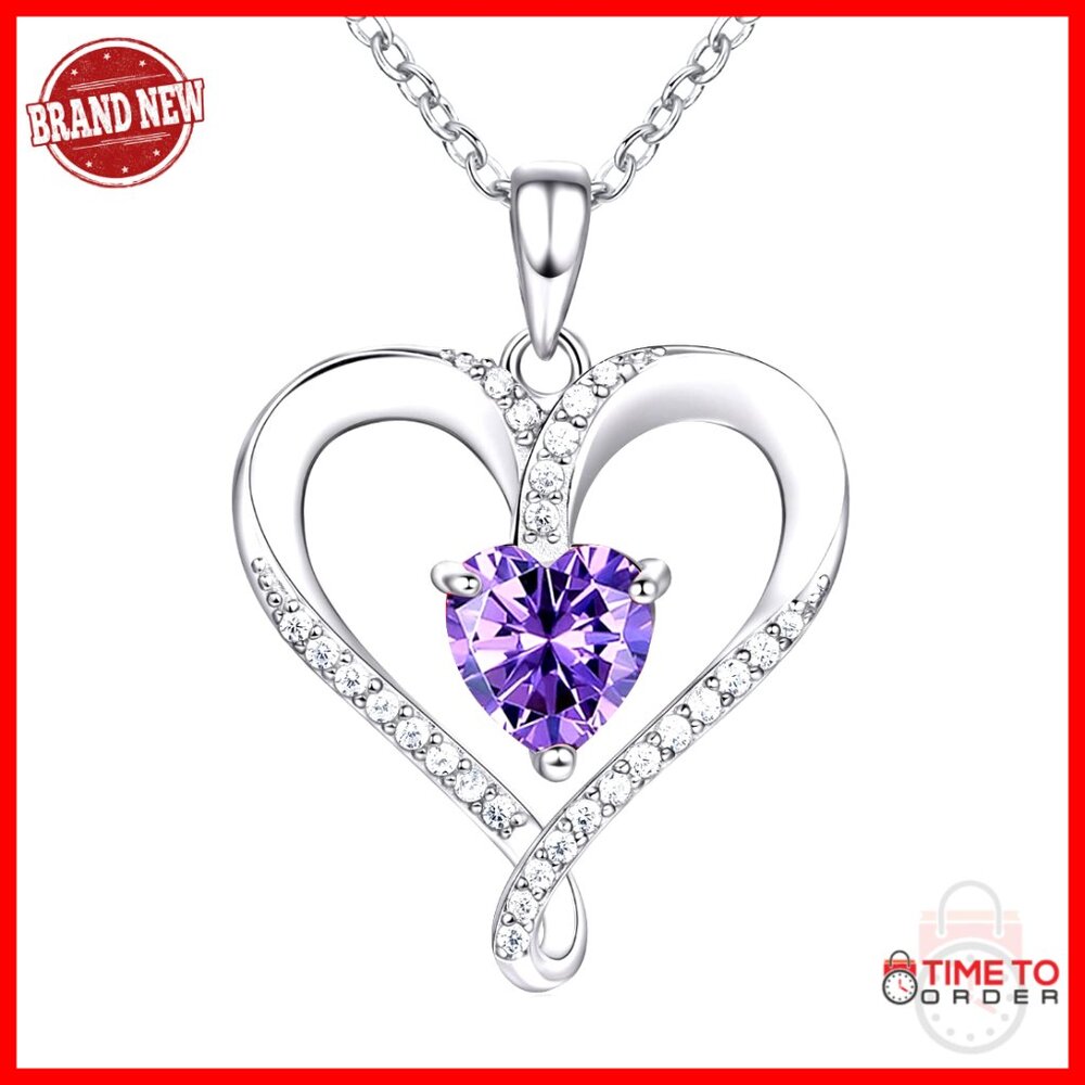 18k White Gold Heart Pendant Necklace, 925 Sterling Silver, Diamond Jewelry Gift